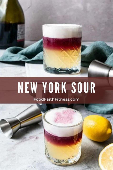 Ny Sour Cocktail, New York Whiskey Sour, Whisky Sour Cocktail, New York Sour Cocktails, New York Sour Recipe, Sour Cocktail Recipes, Martini Recipes Easy, Sour Cocktails, Cocktail Corner