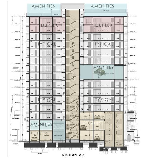 Section Condo Design Architecture, Fujimoto Architecture, Condominium Floor Plan, Condominium Architecture, Architecture Section, Condominium Design, Architecture Design Presentation, Architecture Design Process, Concept Models Architecture