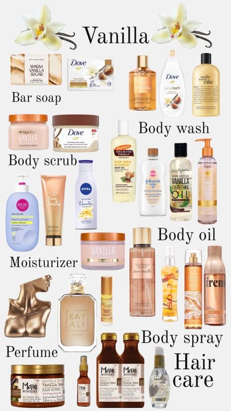 Here are some vanilla inspo Credits: ruby Profumo Victoria Secret, Basic Skin Care Routine, Shower Skin Care, Body Washes, Body Smells, Perfect Skin Care Routine, Pretty Skin Care, Bath And Body Care, Body Care Routine