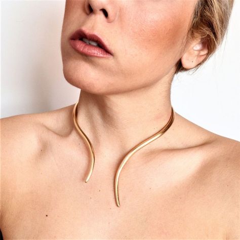 Gold Choker necklace '' Minos'' handmade BRASS | Etsy Choker Gold Necklace, Handmade Choker Necklace, Unique Statement Necklace, Gold Collar Necklace, Abstract Jewelry, Choker Gold, Gold Necklace Simple, Snake Necklace, Neck Jewellery