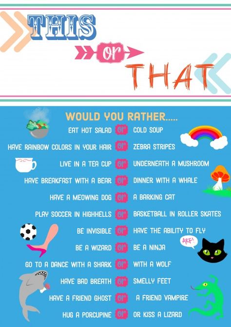 "Would you rather" questions are another great take on "This or That" Taylor Gang, Teen Sleepover, Would You Rather Questions, Girl Sleepover, Sleepover Games, Fun Sleepover Ideas, Sleepover Activities, Halloween Party Games, Sleepover Party