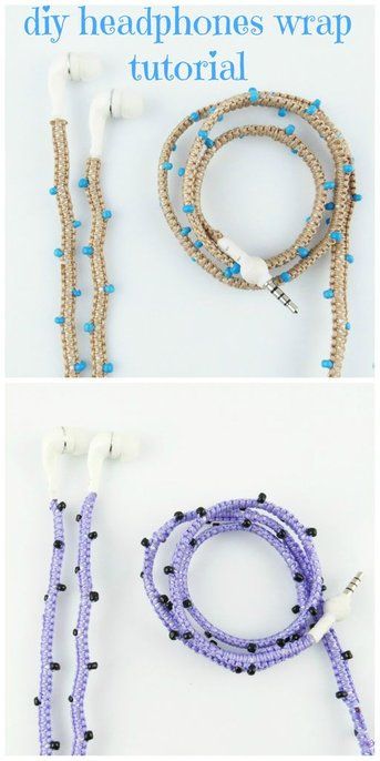 Picture of Video Tutorial DIY Stylish Earphones - Headphones Wrap Crochet Cord Protector, Iphone Cable Protector Diy, Headphones Wrap, Diy Phone Accessories, Charger Cord Wrap, Cable Protector Diy, Earphones Wrap, Stylish Headphones, Earphones Diy