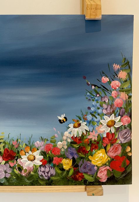 Wild Flower Painting Acrylic Simple, Wildflower Painting Easy, Weird Painting Ideas, Acrylic Nature Painting, Painting Acrylic Flowers, Wild Flower Painting, Pantone Cards, Painted Wildflowers, Flower Painting Acrylic