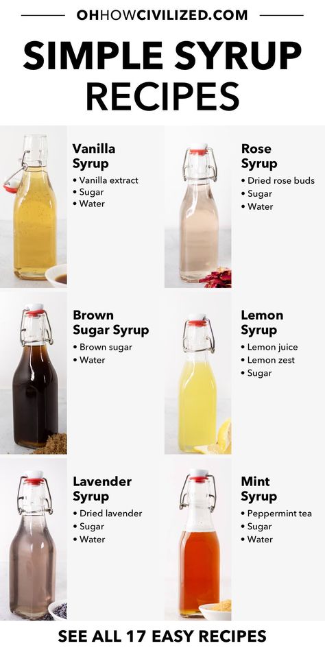 17 Flavored Simple Syrup Recipes - Oh, How Civilized Easy Iced Drinks To Make At Home, Homemade Coffee Recipes Simple, Coffee Recipes At Home Easy, Iced Coffee Recipes At Home, Homemade Starbucks Recipes, Flavored Simple Syrup, Homemade Simple Syrup, Homemade Starbucks, Syrup Recipes