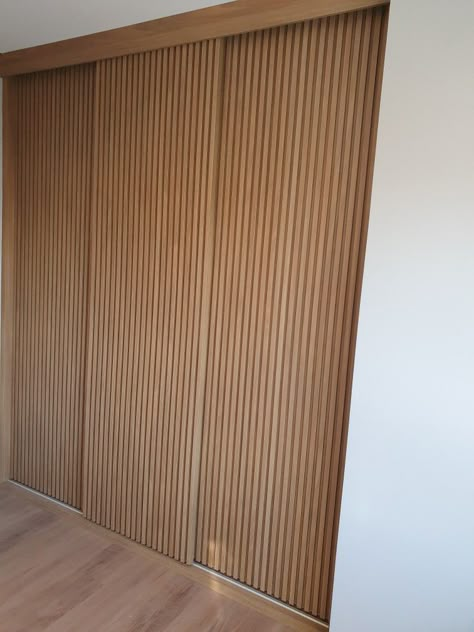 Wood Slat Wardrobe Doors, Wood Sliding Closet Doors, Bedroom Closet Doors, Timber Slats, Build A Closet, Sliding Closet Doors, Home Entrance Decor, Wardrobe Doors, Home Office Space