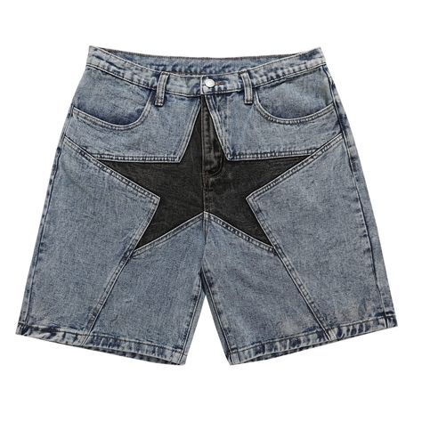 Black Star, Jean Shorts, Denim Shorts, Hip Hop, Free Shipping, Blue, Black, Patchwork