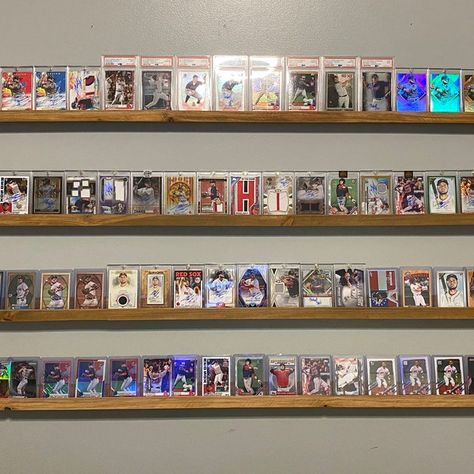 Card Display Shelves football cards baseball cards | Etsy Baseball Card Wall Display, Baseball Card Room Ideas, Display Baseball Cards, Sports Collectibles Display, Football Card Display Ideas, Hockey Card Display Ideas, Trading Card Display Ideas, Baseball Card Storage Ideas, Baseball Card Display Ideas