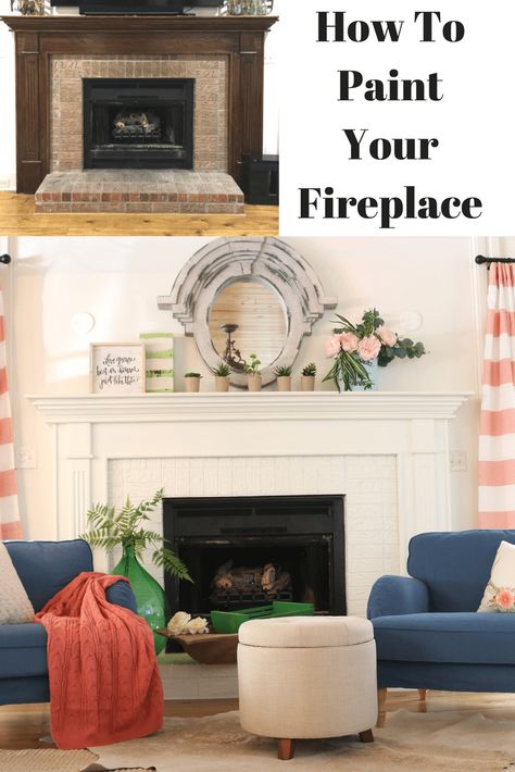 Got Ugly Brick? How to Paint Fireplace Mantel Brick Fireplace Modern, Fireplace Modern Farmhouse, Brick Mantel, Fixer Upper Fireplace, Painted Fireplace Mantels, Farmhouse Fireplace Mantel, White Wash Brick Fireplace, Fireplace Brick, Red Brick Fireplaces