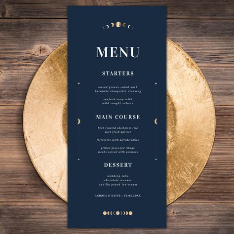 Blue Menu, Elegant Wedding Menu, Diner Menu, 21 Diner, Menu Card Design, Wedding Dinner Menu, Peach Ice Cream, Salad Mixed Greens, Herb Roasted Chicken