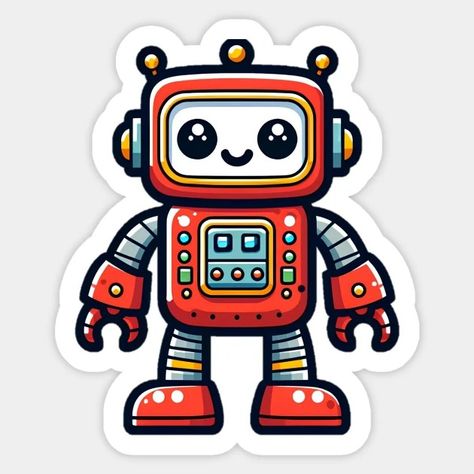 Retro Robot - Robotech - Sticker | TeePublic Robot Inspiration, Robot Sticker, Subject Labels, Robot Cartoon, Retro Robot, Graffiti Style Art, Graffiti Styles, Science Fiction, Sticker Design