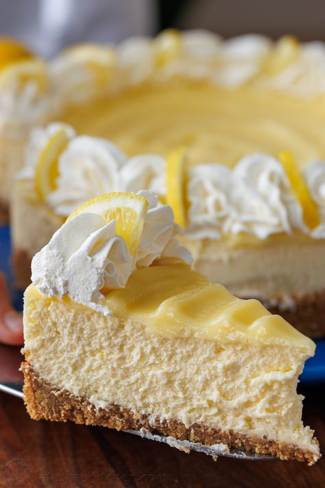 This lemon cheesecake checks all of the right boxes. It has a whipped and airy texture and you'll love the lemon flavor in every bite. #cheesecake #lemoncheesecake