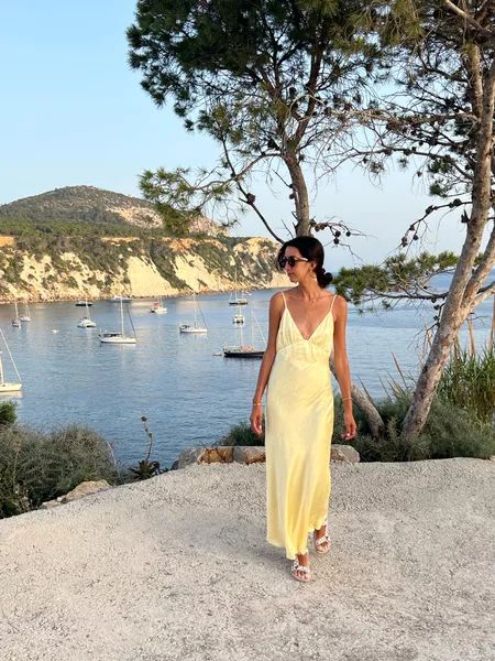 Yellow Wedding Guest Dresses, Yellow Slip Dress, Canary Yellow Dress, Slip Dress Outfit, Capri Outfits, Dinner Dates, Yellow Outfit, Yellow Wedding, Canary Yellow