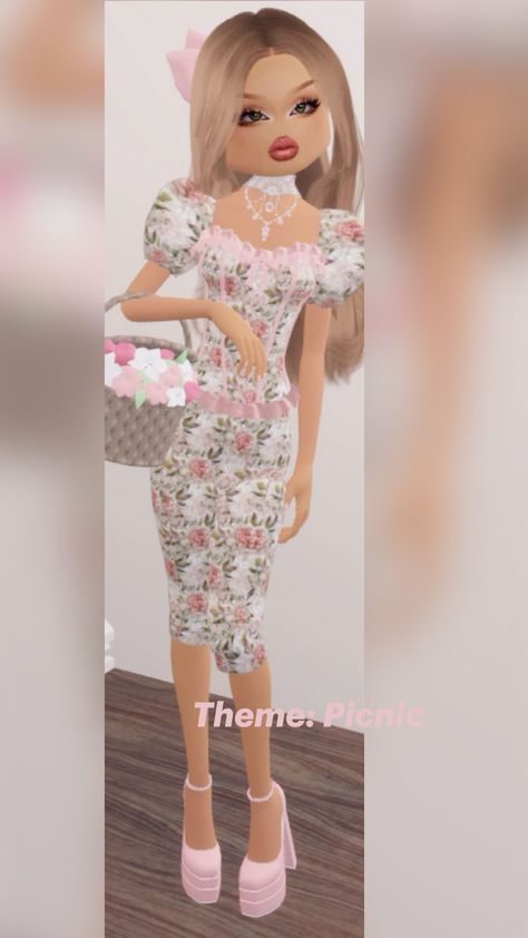 Theme: Picnic -  #Picnic #theme Cottagecore Dti Outfits, Cottagecore Outfits Dress To Impress, Cottagecore Dress To Impress, Dress Impress, Cottagecore Outfit, Roblox Dress, Picnic Theme, Dti Hacks, Cottagecore Outfits