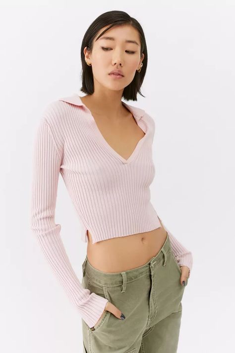 Balletcore Trend | Urban Outfitters | Urban Outfitters Ballet Attire, Cropped Cable Knit Sweater, Velvet Bustier, Collared Sweater, Blue Knit Sweater, Pink Fits, Roll Neck Sweater, Sheer Tights, Oversized Denim Jacket