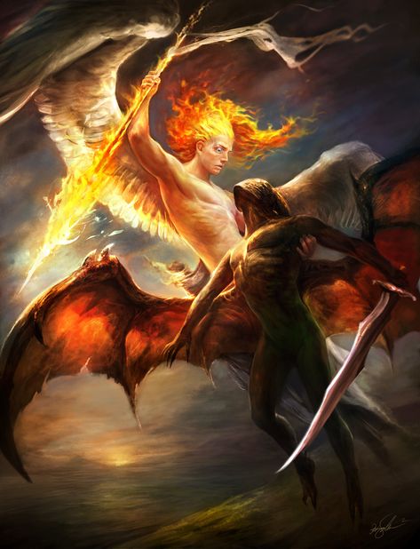 Angel Y Diablo, Angel Warrior, Ange Demon, Vs Angels, Magnum Opus, Heaven And Hell, Angel And Devil, Mythological Creatures, Dark Angel