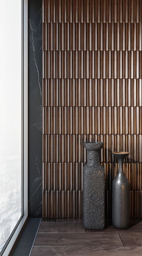 Wooden wall panels Pontelli on Behance Walnut Wall Panels, Feature Wood Wall, Ideation Room, Wooden Wall Cladding, Wall Cladding Designs, Interior Accent Wall, Luxury Gym, Art Deco Wood, Wooden Panelling