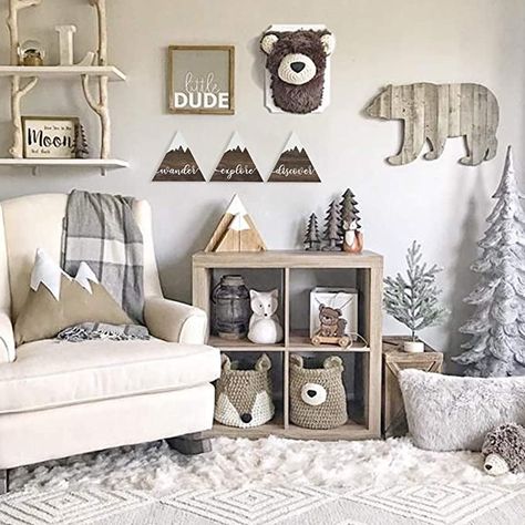 Baby Room Boy, Baby Nursery Inspiration, Baby Boy Room Nursery, Walled Garden, Baby Room Design, Bear Head, Woodland Decor, Nursery Baby Room, Woodland Nursery Decor