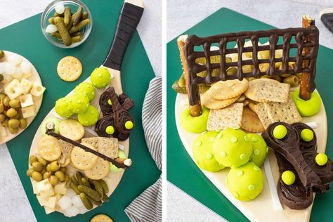 Pickleball Party Food, Diy Charcuterie Board Ideas, Diy Charcuterie Board, Pickle Party, Pickleball Party, Fondant Roller, Tennis Birthday, Charcuterie Board Ideas, Tennis Party