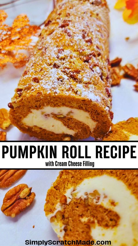 Carrot Cake Roll With Cream Cheese, Pumpkin Cake Roll With Cream Cheese, Stuff Pumpkin Recipe, Easy Roll Cake Recipe, Best Pumpkin Roll Recipe, Pumpkin Cheesecake Roll Recipe, Pumpkin Roll With Cream Cheese Filling, Bookstore Bakery, Quick Pumpkin Desserts