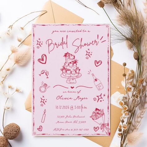 Trendy hand drawn style illustrated bridal shower invitation. Bridal Shower Illustration, Graduation Brunch, Dream Elopement, Alt Wedding, Bridal Shower Invites, Bridal Shower Inspo, Christmas Desktop, Bridal Shower Planning, Bridal Bachelorette Party