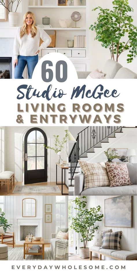 Mcgee And Co Entry, Studio Mcgee Spring Decor, Target Threshold Studio Mcgee, Studio Mcgee Styling, Modern Beach House Interior Design Living Room, Entry Table Decor Ideas Modern, Entry Table Lamp Ideas, Styling Foyer Table, Studio Mcgee Inspiration