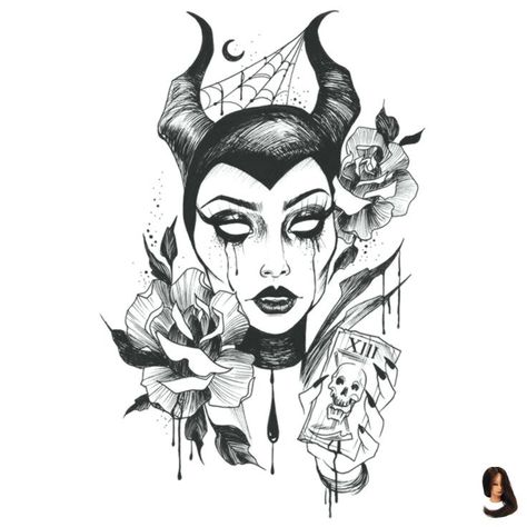 Maleficent Tattoo, Dark Disney Tattoo, Disney Tattoo Ideas, Maleficent Art, Dark Disney, Disney Tattoo, Spooky Tattoos, Medusa Tattoo, Desenho Tattoo