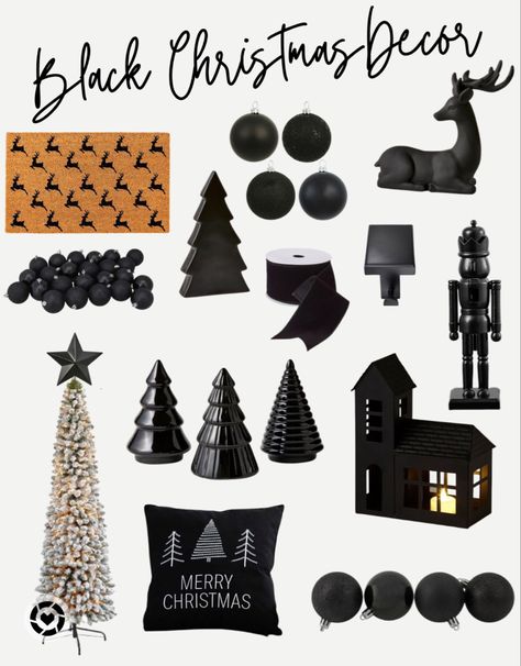 Black Christmas Outdoor Decor, Black White And Tan Christmas Decor, Black And Gray Christmas Decor, Black Wood Christmas Tree, Black White And Grey Christmas Decor, Black And Natural Christmas Tree, Black White Tree Christmas, Black And Wood Christmas Decor, Black White Christmas Tree Decorations