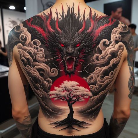 Japanese Demon Back Tattoo, Japan Back Tattoo, Back Dragon Tattoo, Dragon Tattoo Full Back, Back Piece Tattoo Men, Cool Dragon Pictures, Dragon Back Tattoo, Traditional Back Tattoo, Tatuaje Trash Polka