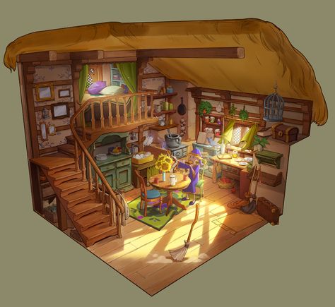 ArtStation - Wizard Home Wizard Apprentice, Wizard Room, Props Illustration, Living In The Forest, How To Do Magic, Wizard House, Ewolucje Eevee, Interior Concept Art, Sketchbook Layout