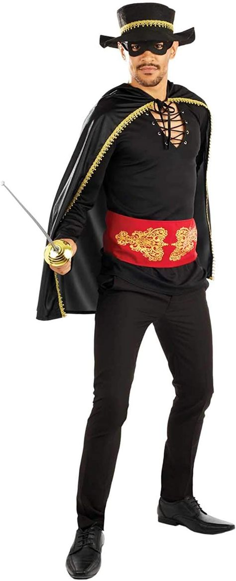 Adults 1990s movie masked spaniard outfit This senor bandit costume is great for recreating one of the most iconic movie makeovers of all time ! inspired by your favorite outlaw this is a great costume for you to dress up this Halloween Bandit Costume, Bandits Costume, 1990s Movies, Costumes For Men, Movie Character Costumes, Costume For Men, Comic Con Cosplay, Black Cape, Hero Movie