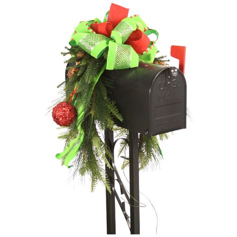 Found it at Wayfair - Mailbox Saddle Pine and Fir Boughs Sequined Ornaments and Ribbon Mailbox Saddle, Mailbox Garland, Jeweled Ornaments, Mailbox Swag, Greenery Plants, Jewel Ornaments, Mailbox Cover, Contract Design, Red Jewel