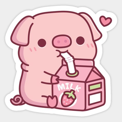 A doodle of a cute little pink pig that is drinking and loving strawberry milk. For pig and strawberry milk lovers! ♥ -- Choose from our vast selection of stickers to match with your favorite design to make the perfect customized sticker/decal. Perfect to put on water bottles, laptops, hard hats, and car windows. Everything from favorite TV show stickers to funny stickers. For men, women, boys, and girls. Cute Pig Sticker, Cute Iphone Stickers, Cute Pink Stickers, Cute Funny Stickers, Kawaii Animal Stickers, Vibe Stickers, Milk Sticker, Stickers To Make, Pig Cute