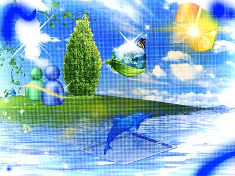 Frutiger Aero, Dolphins, The Sky, Computer, Screen, Water, Green, Blue