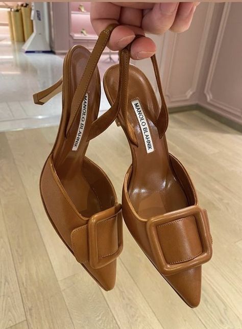 Manolo Blahnik maysli leather slingback pump 70mm via ... Mantyhose Çorap Designer Shoes 2023, Brown Shoes Aesthetic, Old Money Shoes, Rich Person, Women Dress Shoes, Hak Tinggi, Bank Check, Fashion Shoes Heels, Manolo Blahnik Heels