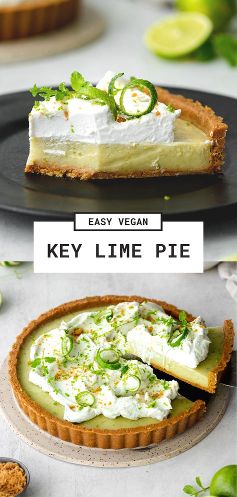 vegan key lime tart with coconut cream and lime zest. Vegan Key Lime Pie Recipe, Vegan Key Lime Pie, Vegan Key Lime, Key Lime Tarts, Tarte Vegan, Lime Tart, Keylime Pie Recipe, Vegan Pie, Desserts Vegan