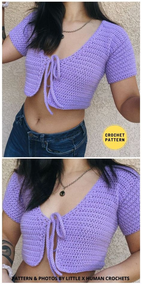 Crochet Patterns Summer Tops, Crochet Patterns Summer, Tie Front Top Pattern, Short Sleeve Top Pattern, Crochet Hats Free Pattern Ladies, Boho Crochet Patterns, Crop Top Pattern, Crochet Crop Top Pattern, Crochet Hats Free Pattern