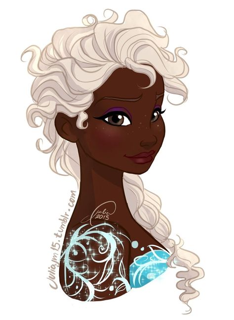 Brazilian artist re-imagines Disney Princesses as Latinas, Black and Brown - Elsa from Frozen juliajm15.tumblr.com #disney Elsa Drawing, Black Elsa, Black Disney Princess, Art Black Love, Frozen Elsa And Anna, Black Princess, Art Disney, Deviant Art, Black Love Art