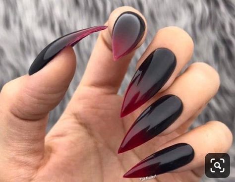 Black Red Halloween, Halloween Nails Acrylic, Black To Red Ombre, Black Halloween Nails, Red Halloween, Halloween Press On Nails, Halloween Acrylic Nails, Long Stiletto, Goth Nails