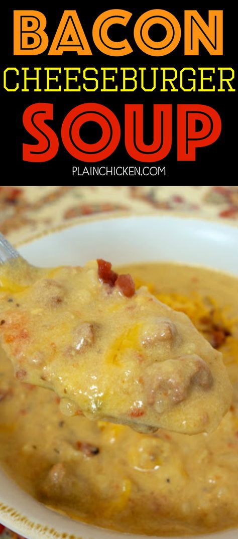 Cheeseburger Soup Crockpot, Frozen Hash Browns, Slow Cooker Bacon, Soup For Dinner, Bacon Cheeseburger Soup, Bacon Soup, Hamburger Soup, Pasta Fagioli, Cheeseburger Soup