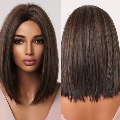 Longbob Hair, Natural Hair Wigs, Brown Hair With Blonde Highlights, Natural Wigs, Brown Blonde Hair, Dark Brown Hair, Long Bob, Blonde Highlights, Bobs Haircuts