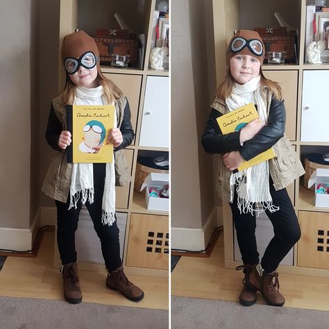 World Book Day - Amelia Earhart costume Amelia Airhart Costume Diy, Amelia Airhart Costume, Amelia Earhart Costume Diy, Amelia Earhart Costume Kids, Idiom Costumes For School, Idiom Costumes, Hybrid Homeschool, Amelia Earhart Activities, Amelia Earhart Costume