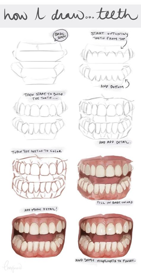 Teeth Drawing Reference Realistic, How To Draw Teeth Realistic, Teeth Digital Art, How To Draw A Mouth With Teeth, Drawing Teeth Tutorial, How To Draw Faces Tutorial, Realistic Teeth Drawing, Mouth And Teeth Drawing, Teeth Tutorial Drawing