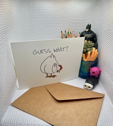 Chicken Valentines Card, Funny Homemade Cards, Just Chicken In On You Card, Funny Handmade Cards, First Anniversary Cards Handmade, Funny Handmade Birthday Cards, Chicken Cards Handmade, Chicken Birthday Cards, Diy Birthday Card For Dad