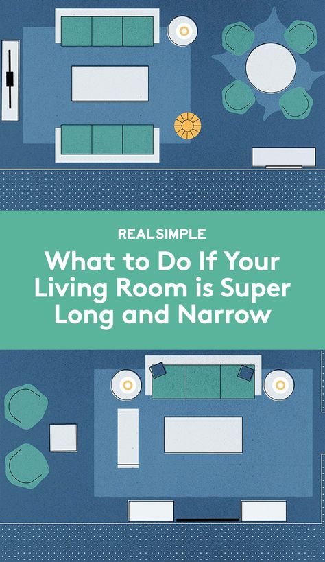 What to Do if Your Living Room is Super Long and Narrow | Divvy up the space to get the most out of the oddly shaped square footage. Opt for either two defined spots or a more fluid layout. Take a look at some ideas. Long Narrow Living Room, Dining Room Layout, Rectangular Living Rooms, Long Living Room, Narrow Living Room, Living Room Furniture Layout, Living Room Layout, Furniture Placement, Small Room Design