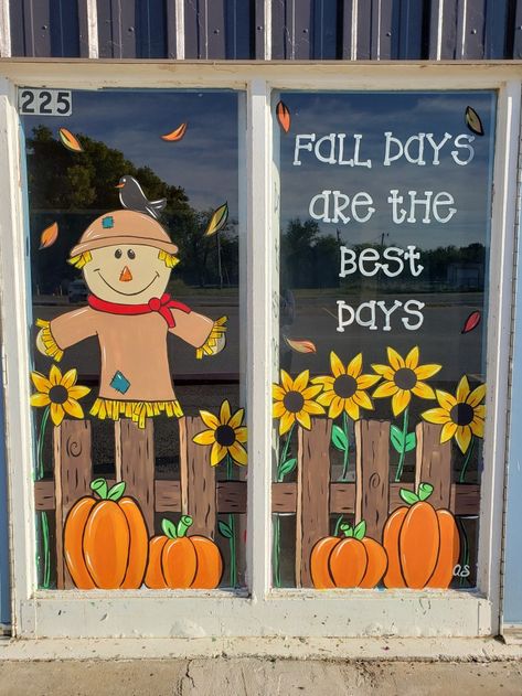 Cute Window Painting Ideas, Fall Office Window Decor, Window Decor For Classroom, Fall Painting On Windows, Fall Tree Window Painting, Fall Window Classroom Decor, Window Decoration Ideas For School Autumn, Fall School Window Display, Harvest Window Painting