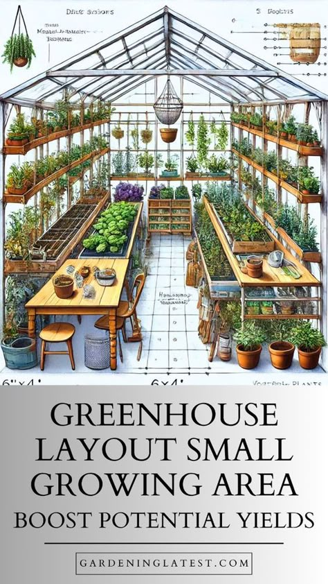 Even small spaces can yield impressive results with the right greenhouse layout. Don't let limited space hold you back from growing your favorite plants and vegetables. Focus on vertical gardening, compact shelving, and smart space utilization to maximize your small greenhouse's potential. Aim for a functional and efficient layout that supports healthy plant growth and high productivity. Discover practical solutions and creative ideas for optimizing your small greenhouse. Start transforming your space today and enjoy abundant harvests. Get inspired with our layout tips now! Greenhouse Landscape Ideas, Green House Ideas Small, Shelving For Greenhouse, Pretty Greenhouse Ideas, How To Build Greenhouse, Greenhouse Planting Ideas, Plants For Greenhouse, Small Greenhouse Shelving Ideas, Large Greenhouse Ideas