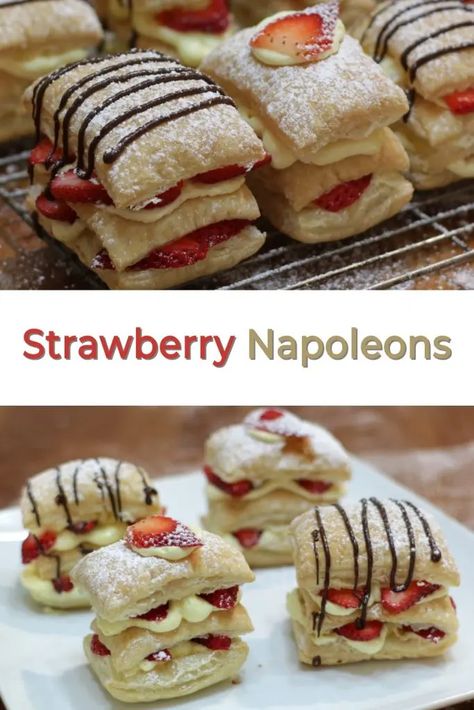 Strawberry Nepolian, Cafe Pastries Recipes, Desserts With Pastry Cream, Award Winning Dessert Recipes, Chocolate Puff Pastry Dessert, Complex Desserts, Strawberry Desserts Recipes, Pastry Puff Recipes, Desserts Unique