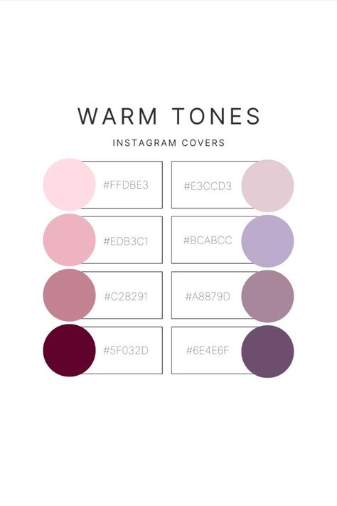 Color palette for Instagram cover; warm tone color palette; best color palette for warm tones; warm tones pinks and purples color palette for posting on social media--Instagram, Facebook, TikTok; with hex number codes Neutral Color Palette Numbers, Color Combos Hex Codes, Purple Hex Codes Colour Palettes, Red Colour Palette Hex Codes, Goodnotes Color Hex Codes, 12 Color Palette Hex Codes, February Color Palette Hex Codes, G Cal Hex Codes, Hex Number Color Palette