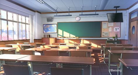 ArtStation - Classroom, Bwsong Anime Backgrounds Classroom, Sunlight Window, Classroom Clock, Animation Schools, Classroom Background, School Chair, Classroom Desk, Light Chair, Episode Interactive Backgrounds