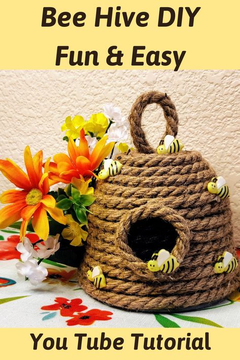 Diy Bee Hive How To Build, Honey Bee Diy Crafts, Diy Honey Bee Hive, Diy Bee Skep, Honey Bee Crafts Diy Projects, Diy Bee Hive Craft, Diy Beehive Decoration, How To Make A Bee Hive, Bee Gnome Diy